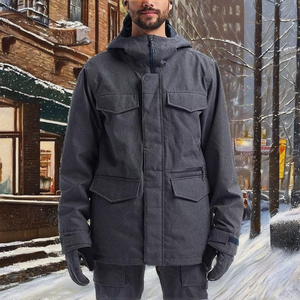 <b>Men's</b> Waterproof Hooded Puffer <b>Jacket</b> <b>Long</b> Sleeve Thick Polyester Winter Workwear Style Solid Color Zipper Closure - Product Image 2