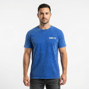 T-shirt Sportif Nouveauté Homme Effet Délavé Acide, Motif Élégant Bleu, Mélange Soie/Coton Lourd, Séchage Rapide et Respirant – Meilleure Vente - Product Image 5