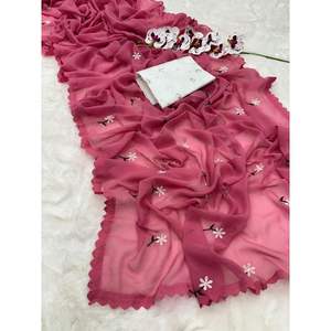 FASHION GEORGETTE THREAD WORK SAREE CON BLUSA SIN COSTAR MELOCOTÓN - Product Image 1