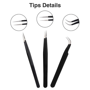 Juego de Pinzas para Pestañas de Última Tendencia, Color Negro, Punta Puntiaguda, Pinzas para Eliminar Pelo de las Pestañas, Juego de 3 Pinzas para Pestañas - Product Image 2
