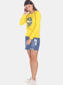 เสื้อสเวตเชิ้ตคอกลมแขนยาวสีเหลืองสำหรับผู้หญิงพร้อมลายพิมพ์ดอกไม้เขตร้อนและดีไซน์ตัวอักษร "Awesome" สำหรับใส่ลำลองในฤดูร้อน - Product Image 6