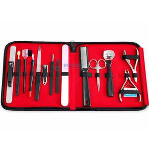 Ensemble professionnel de manucure et pédicure en acier inoxydable 18-en-1, kit complet de soins des ongles et des pieds avec étui à fermeture éclair rouge, vente en gros - Product Image 3