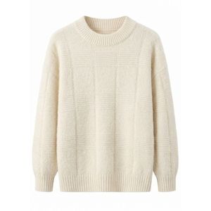 Pull pour homme en laine mélangée, épais et texturé, couleur crème blanc cassé, col rond, manches longues, chaud et pur. - Product Image 1