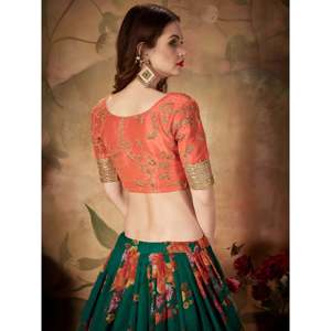 Wedding Apparel <b>Marvelous</b> Green <b>Printed</b> Organza Plus Size Lehenga Choli for Festivals - Product Image 3
