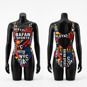 Traje de Baño de Poliéster de Alta Elasticidad y Calidad Premium, Estampado Multicolor Atrevido, Paneles Deportivos, Logotipo Personalizado por Sublimación, Traje de Baño para Mujer - Product Image 1