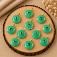 Pendentif rond en calcédoine verte incrustée de 15 mm pour la création de bijoux botaniques, fournitures de fabrication de colliers, vente en gros pour artisans