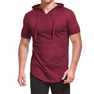 Hauts à capuche pour hommes, coupe droite, manches courtes, style décontracté, avec logo personnalisé brodé, en polyester/coton, couleur unie, automne - Product Image 4