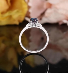 Bague de fiançailles en argent sterling 925 plaqué or rose Alexandrite, pierre précieuse à changement de couleur, bijoux élégants pour mariage et fête - Product Image 4