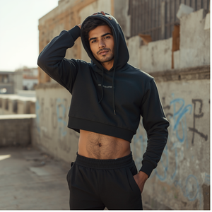 Sudadera con Capucha Corta para Hombre, Estilo Urbano, Informal, de Algodón y Felpa, Sudadera Corta a la Moda, Cómoda, Suministro al por Mayor OEM - Product Image 4