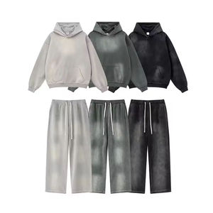 Unisex Reversible Lightweight Streetwear Hooded Tracksuit Set Solid Color <b>Polyester</b>/Cotton Blend Drawstring <b>Joggers</b> Casual Loose - Product Image 5