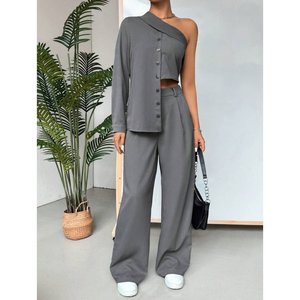 Ensemble tunique asymétrique bicolore à superposition et culotte fendue - Product Image 2