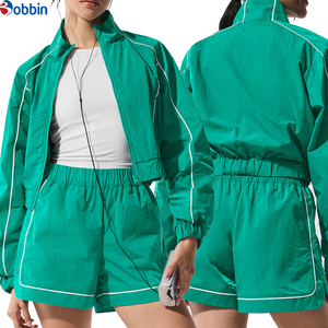 Conjunto de 2 Piezas Personalizado para Mujer, a la Moda, de Alta Calidad, Elástico, Impermeable, Unisex, Chaqueta Cortavientos de Nailon con Cremallera para Mujer - Product Image 4