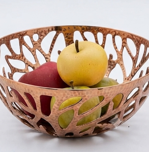 Panier de rangement en cuivre, corbeille à fruits en métal avec motif de feuilles pour le rangement de cuisine - Product Image 4