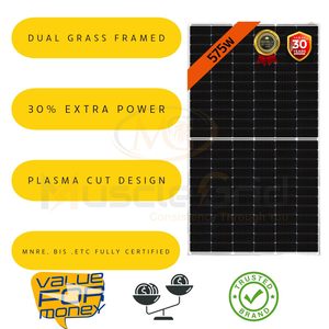 แผงโซลาร์เซลล์ MuscleGrid Plasma Solar ขนาด 575 วัตต์ แบบ Heavy Duty จำนวน 4 แผง (144 เซลล์แบบ Half-cut) 24V แบบมีกรอบ กระจกสองชั้น โมโน PERC แบบ Bifacial HJT - Product Image 3