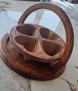 Low Price Wooden Divided Snack Bowl with Decorative Handle for Dry Fruits, Cashews, Almonds, Seeds and Home <b>Table</b> Serving - Product Image 1