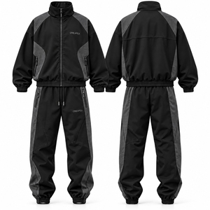 Conjunto Deportivo para Hombre en Negro y Gris, Chaqueta Deportiva con Cierre Completo, Pantalones Jogger, Ropa Deportiva para Entrenamiento, Gimnasio, Running, con Logotipo Personalizado - Product Image 1