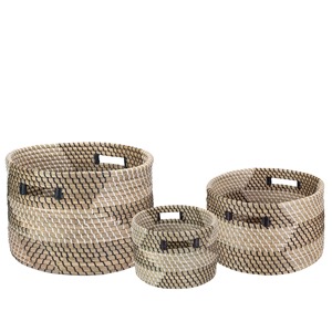 Set of 3 round seagrass <b>baskets</b> with custom patterns Handmade <b>Storage</b> <b>Basket</b> Wholesale eco-friendly Made in Vietnam - Product Image 1