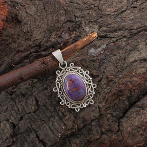 Vintage Platinum Plated Purple Copper Turquoise Bezel Setting Pendant 925 Sterling Silver Natural Stone Oval <b>Charm</b> Necklace Boho - Product Image 1