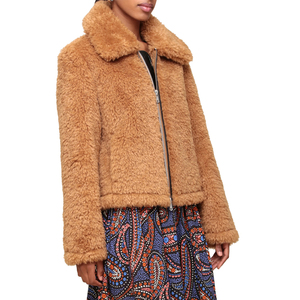 Veste polaire Sherpa pour femme, entièrement zippée, chaude, en polaire Teddy, manteau d'hiver à col montant, fabrication OEM ODM sur mesure, vente en gros - Product Image 3
