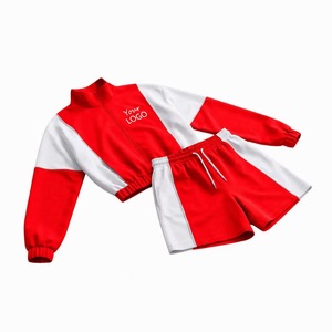 Unisex Color Blocking Tracksuit Set Full Sleeve Half-<b>Zip</b> Drawstring <b>Shorts</b> Regular Fit Breathable 100% Polyester Spring Wear - Product Image 6