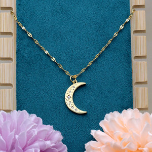 Collier Pendentif Croissant de Lune en Argent Sterling 925 Plaqué Or avec Étoile Incrustée de Zirconium Blanc, Bijou Charmant Céleste, Vente en Gros - Product Image 6