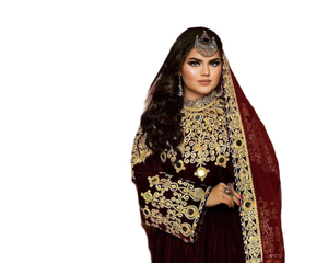 Elegant Afghan Kuchi Style Dress Featuring Heavy Hand Embroidery <b>Mirror</b> Work Statement Jewelry Ethnic Afghani Kuchi Dress - Product Image 4