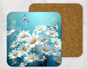 Custom Handmade Modern Luxury Meena Printed Floral Coaster <b>Set</b> with Matching Wooden Storage Eco-Friendly Decorative India - Product Image 2