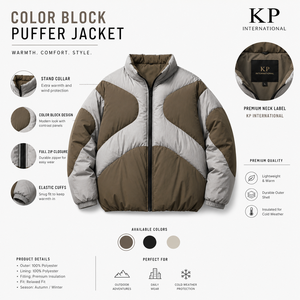 Men's Color Blocking Puffer Jacket Stand Collar Zipper Closure Windproof <b>Thick</b> Polyester Wadding Casual <b>Winter</b> <b>Coat</b> - Product Image 1