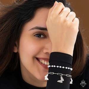 Bracelet double couche PRAO Butterfly Bliss avec perles Bracelets de perles élégants - Product Image 3