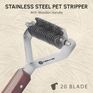Flamia & Jabz Dog Grooming <b>Brush</b> Wooden Handle Stainless Steel 20 Blades <b>Pet</b> Hair Removal Tool - Product Image 3
