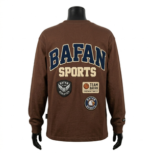 Camiseta de Manga Larga de Algodón Jersey Premium de 220 GSM, Color Marrón, con Apliques Bordados, Personalizada, Unisex - Product Image 6