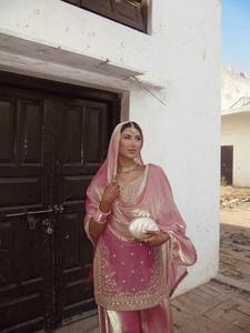 Présentation du nouveau ensemble haut, pantalon palazzo et dupatta de qualité supérieure, entièrement brodé et prêt-à-porter, disponible en gros. - Product Image 4