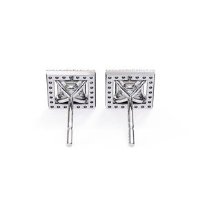 Boucles d'oreilles clous en moissanite taille princesse avec halo, pierre de 5,50 mm et 48 pierres latérales de 1,10 mm, boucles d'oreilles carrées en moissanite diamant 18 carats - Product Image 5