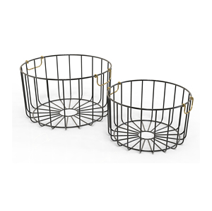Modern Geometric Metal <b>Wire</b> <b>Storage</b> <b>Baskets</b> Set of 2 Black Multi-Purpose Neatening Organizer - Product Image 2