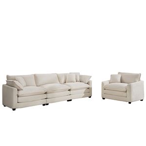 Set da Soggiorno in Stile Mid-Century Moderno: 2 Divani a 3 Posti in Velluto a Coste Beige Chiaro e 1 Poltrona Singola - Product Image 5