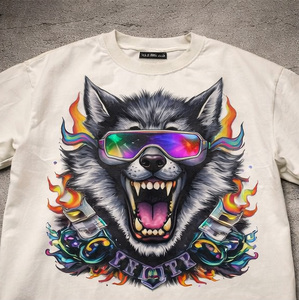 Camisetas Personalizadas de Alta Calidad para Hombre, Estilo Y2K, 100% Algodón Tejido, Estampado de Animales en la Parte Delantera, Logotipo, Corte Holgado, 230g, Ecológicas - Product Image 3