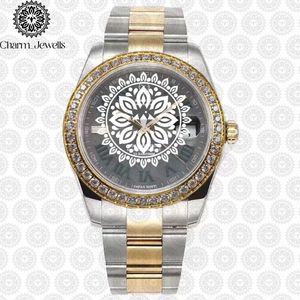 Montre de luxe Charm_Jewells en acier inoxydable avec lunette sertie de diamants, verre saphir, affichage de la date, mouvement à quartz analogique - Product Image 2