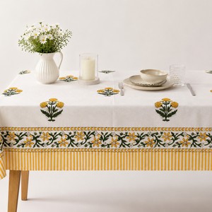 Wholesale Handmade Block Print Floral Cotton Table Cover <b>Tablecloth</b> for Wedding Party Customized Size Eco-Friendly - Product Image 2