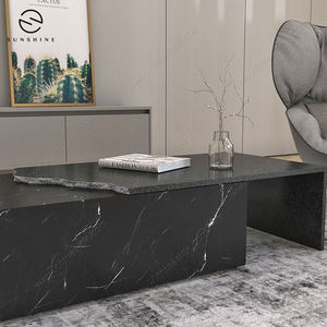 Modern Black Marble Coffee <b>Table</b> with <b>Storage</b> Minimalist Living Room Furniture Rectangle Design High-<b>End</b> Style - Product Image 3