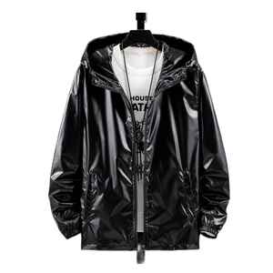Chaqueta brillante para hombre, ligera, metálica, de manga larga, para fiesta, club nocturno, gabardina, sudadera brillante con capucha, abrigo con capucha para hombre, estilo discoteca - Product Image 1
