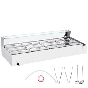 "1700W Stainless Steel 12-<b>Pan</b> <b>Electric</b> Food Warmer with Glass Cover & Manual Temperature Control for Buffet" - Product Image 1