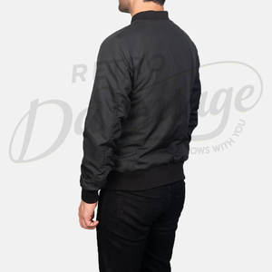 Chaqueta Bomber Negra Clásica para Hombre, Chaqueta de Vuelo Ligera Informal, Corte Ajustado, Resistente al Viento, con Ribete Acanalado - Product Image 2