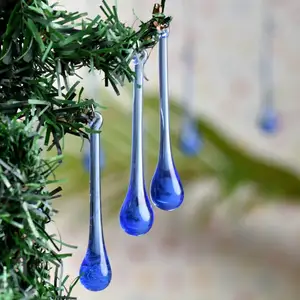 Lustre premium de vidro azul, feito à mão, enfeites de gota, para árvore de natal, presente, CL-154