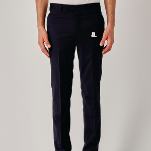 Men Navy Straight Fit Casual <b>Trousers</b> Mid <b>Waist</b> Button Fly Anti-Wrinkle Logo On Right Leg - Product Image 1