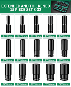 Jeu de clés à douille en acier au carbone robuste de 14 pièces, entraînement de 1/2 pouce, 8-24 mm, hexagonale, rallonge, cliquet manuel, ODM OEM, étui rigide - Product Image 3