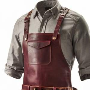 Delantal de Cuero Crazy Horse para Trabajos de Ferretería, Delantal de Cuero para Hombres, Trabajos en Madera, Carniceros, con Bolsillos - Product Image 5