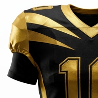 Ensemble complet d'uniformes de football américain personnalisés 2025 – Maillot, pantalon, casque et gants noirs et dorés – 100 % polyester imprimé par sublimation