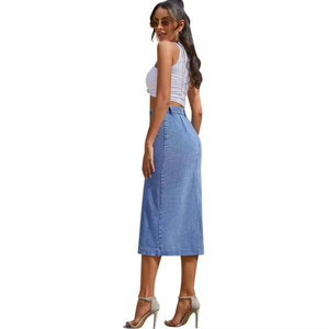 Jupe en jean d'été tendance, mini-jupe en denim sexy pour femme, taille haute, boutons latéraux, fente latérale, style streetwear moderne - Product Image 5