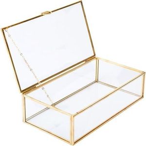 Modern Transparent <b>Glass</b> Jewelry <b>Box</b> Gold Metal Frame Jewelry Storage Organizer for Women Ring Necklace Earring Display Case - Product Image 3