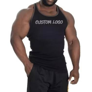 Débardeur noir sans manches pour homme, avec logo personnalisé imprimé sur le devant, respirant, en maille, décontracté, pour l'entraînement, la salle de sport et le quotidien - Product Image 1